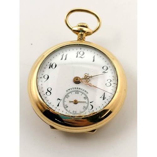 168 - Heavy gold plated ladies fob watch set with diamond to back case & 2 bird motif - running