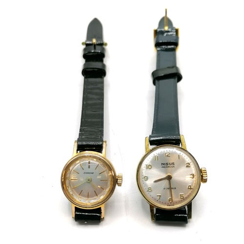 180 - 2 x Ladies gold plated steel back manual wind wristwatches - Candino & Nisus - running