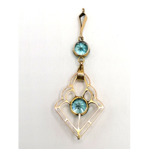 289 - Unmarked gold and blue stone antique pendant length 2.5