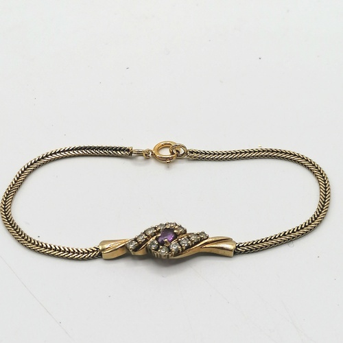 311 - 9ct gold bracelet set with amethysts & white stones t/w 9ct gold locket & 20