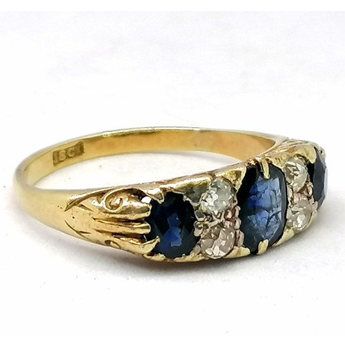 324 - 18ct sapphire and diamond antique ring
-3 sapphires & 4 diamonds
-size Q (18.25mm diameter)