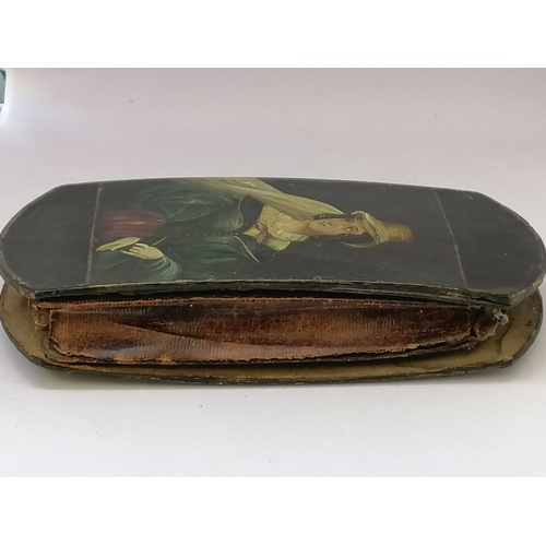 337 - Antique cigar case with hand painted scenes to both sides.5½