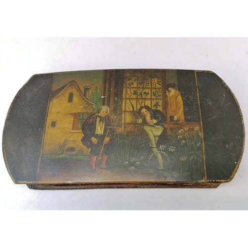 337 - Antique cigar case with hand painted scenes to both sides.5½