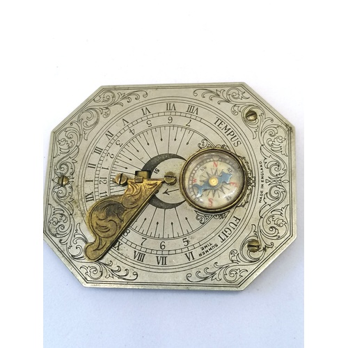 339 - Antique hand held miniature pocket sundial with compass