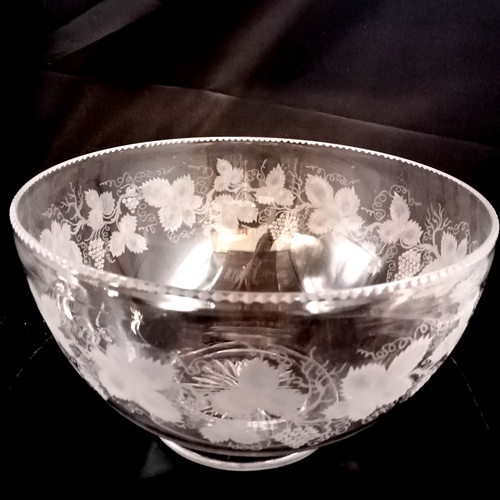 584 - Victorian hand etched 1888 dated punch bowl - diameter 11½