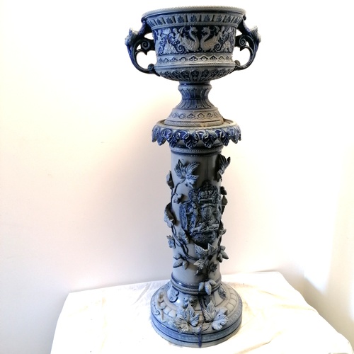 595 - Stoneware german westerwald jardiniere on stand - 42