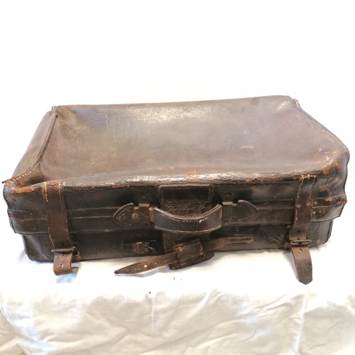 594 - Leather dark brown antique suitcase with brass fittings & nameplate (William Cutbush) - 23