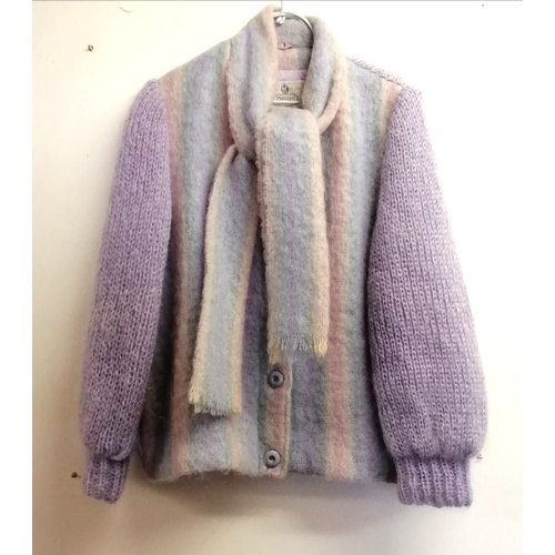 702 - Pink and blue mohair jacket with scarf collar by Donegal Design, size M