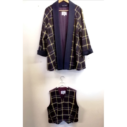 703 - Ladies wool tartan swing coat by Avoca size S t/w matching tartan ladies waistcoat size L