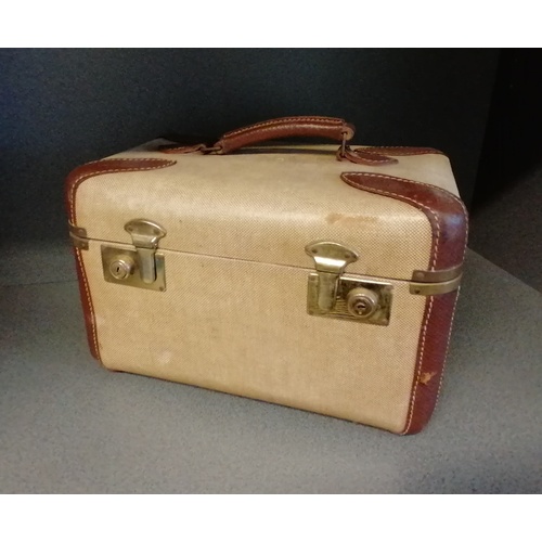 706 - Vintage canvas and leather vanity case