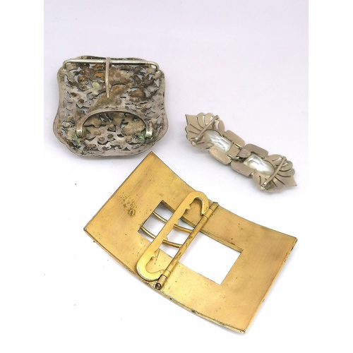 231 - Antique gilt metal and white stone buckle 3.5