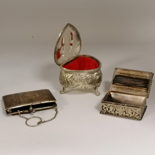 347 - silver plated match striker box with embossed decoration t/w 2 cigarette cases etc