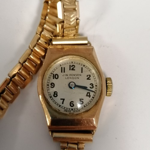 182 - 9ct gold cased ladies Omega manual wind watch on a metal strap - running t/w a J W Benson 9ct gold l... 