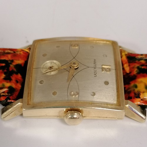 175 - Hamilton art deco 14ct gold manual wind wristwatch with inscription on reverse