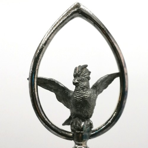 383 - Meriden Brandy / Whisky / Rum decanter set on a plated spirit bottle carrier with a parrot finial to... 