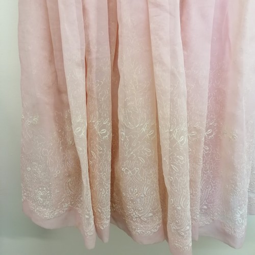 808 - 2 x pink 1950's chiffon sleeveless dresses - zip needs replacing in the lighter pink dress