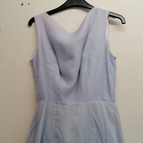 810 - 2 x blue vintage dresses - 1 with stiffened underskirt (needs attention), 1 with pink satin dress ov... 