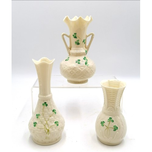 20 - 3 Belleek vases - tallest 7¼