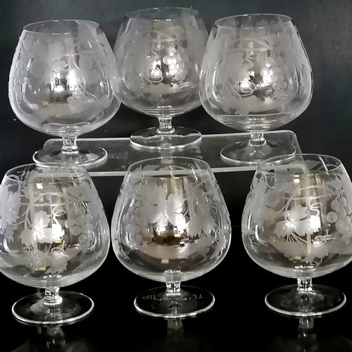 33 - Set of 6 hand etched brandy glasses in good condition