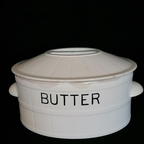 40 - Victorian white lidded butter storage container with a chip to the rim and some discolouration. 6