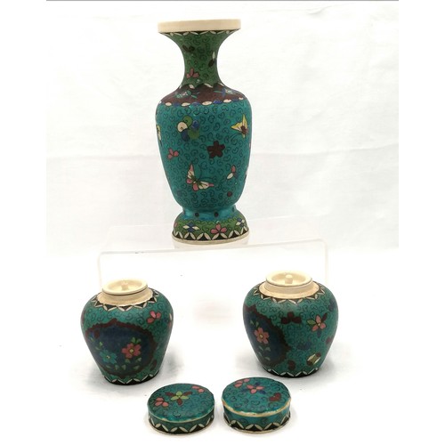 47 - Pair of 19thC Japanese cloisonné enamelled pottery jars with covers and inner lids 4.5