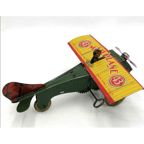 49 - 1920/30's Ferdinand Strauss tinplate Mailplane with original paint(some losses). 8