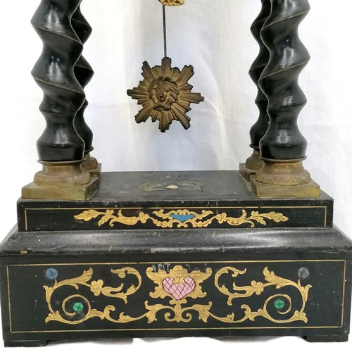 94 - Napoleon III French pendulum portico mantle clock - height 19½