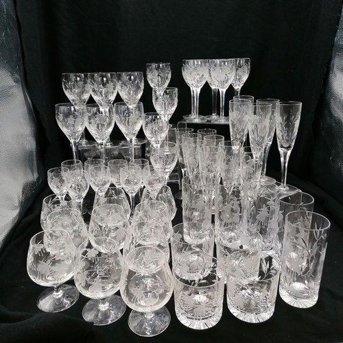 102 - Stuart Crystal cascade fuchsia 2 decanters, 2 water jugs, whisky, sherry, brandy, hock, red & white ... 