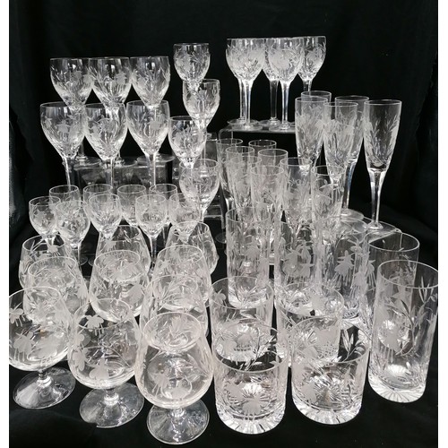 102 - Stuart Crystal cascade fuchsia 2 decanters, 2 water jugs, whisky, sherry, brandy, hock, red & white ... 