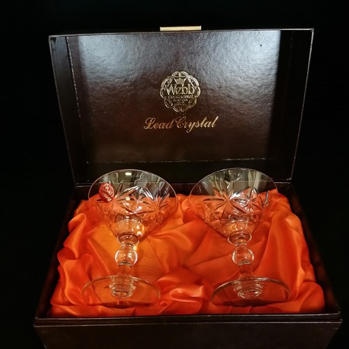 103 - Boxed pair of Webb cut lead crystal champagne glasses