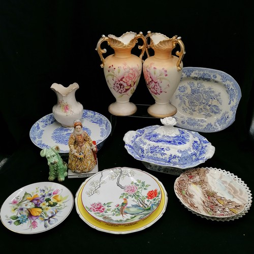 109 - quantity of plates and other ceramics incl. a blue and white tureen and platter, Elizabeth I etc.