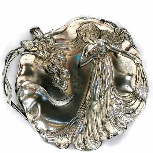 112 - WMF Art Nouveau silver plated decorative dish depicting a lady with flowing hair. 13