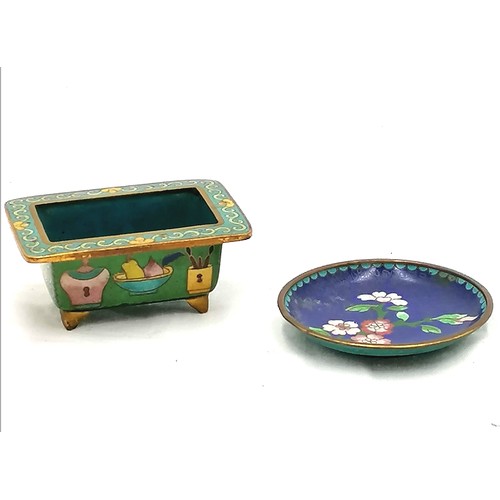 113 - Cloisonné bonsai pot t/w a cloisonné pin dish. 3¼