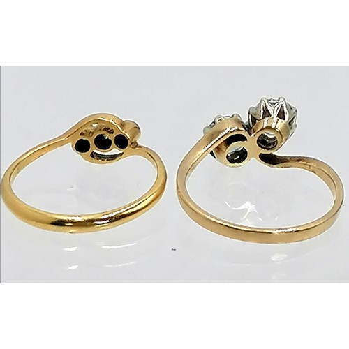 132 - 9ct gold 2 white stone ring & 18ct gold / platinum 3 stone ring