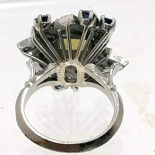 158 - Large 1950's 18ct white gold opal, sapphire & diamond ring