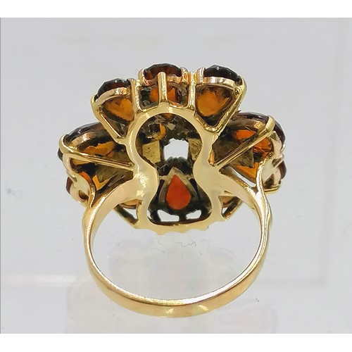 193 - 9ct orange/yellow/brown stone cluster ring