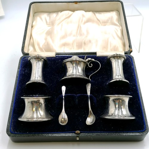 239 - 5 piece silver cased cruet set complete with liners (missing 1 spoon) - total silver 126g