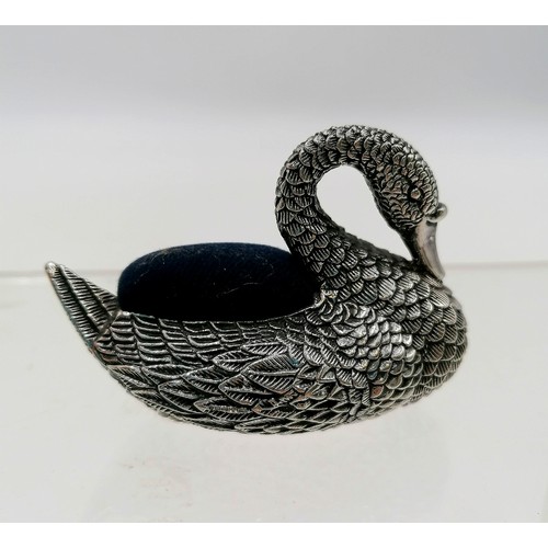 244 - Silver swan pin cushion by Ari D Norman - total weight 69.5g