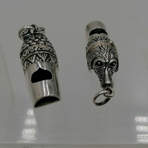 253 - 925 silver owl whistle + dog's head whistle - weight 26g