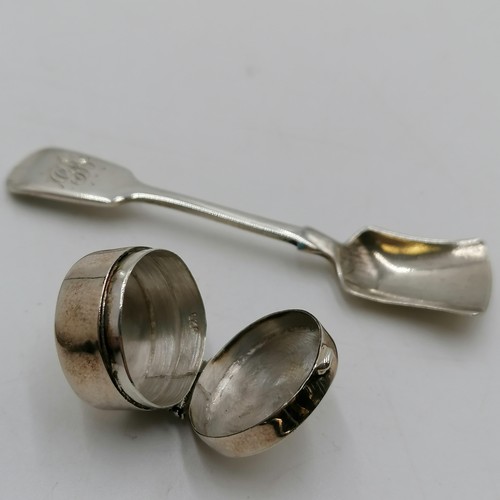 265 - Victorian silver shovel spoon t/w 925 silver small round pill box - weight 12.5g