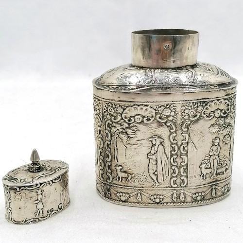 277 - 930 Dutch silver tea caddy with vignettes of pastoral scenes with english import marks (for 1891) - ... 