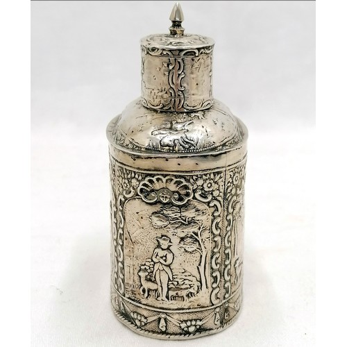 277 - 930 Dutch silver tea caddy with vignettes of pastoral scenes with english import marks (for 1891) - ... 