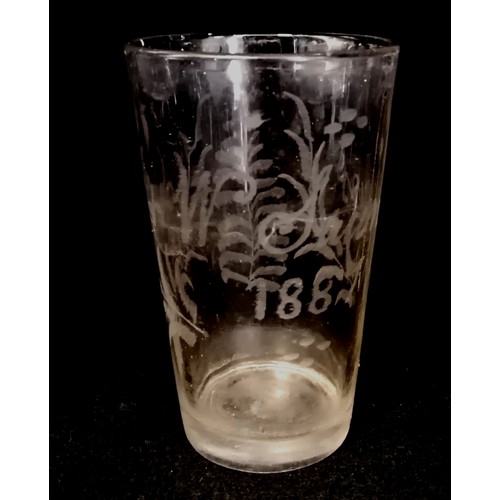 301 - Collection of turn of the century glasses, 1 dated 1887 incl. 4 coloured glasses. All in good condit... 