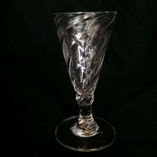 304 - 4 antique drinking glasses one with a Wrythen swirl. tallest glass has a chip to the knop and is 6.5... 