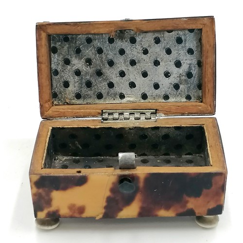 314 - Miniature tortoiseshell and silver antique casket/ring box /cabinet box. Has a split to the veneer o... 