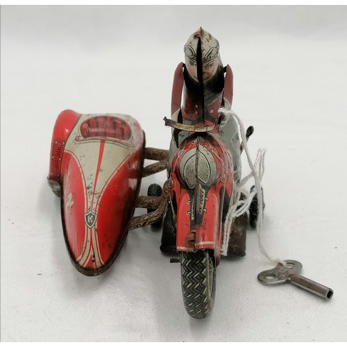 351 - 1940/50's Huki patent clockwork motorcycle and sidecar. 6