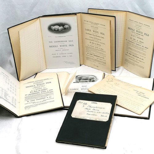 352 - 7 x c.1920's Auction catalogues / ledgers for sale of livestock/pigs with annotations