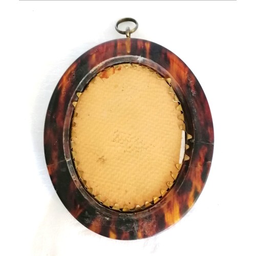 360 - Portrait miniature of a lady mounted in a tortoiseshell & brass reef slip oval frame - 4½