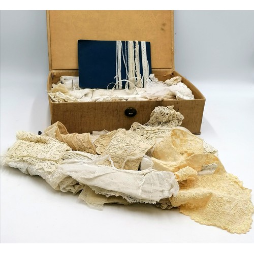 408 - Box of antique lace in a 1920's fabric covered box