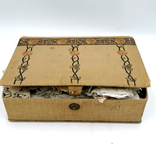 408 - Box of antique lace in a 1920's fabric covered box